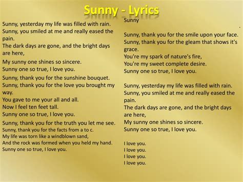 sunny music|Boney M. – Sunny Lyrics